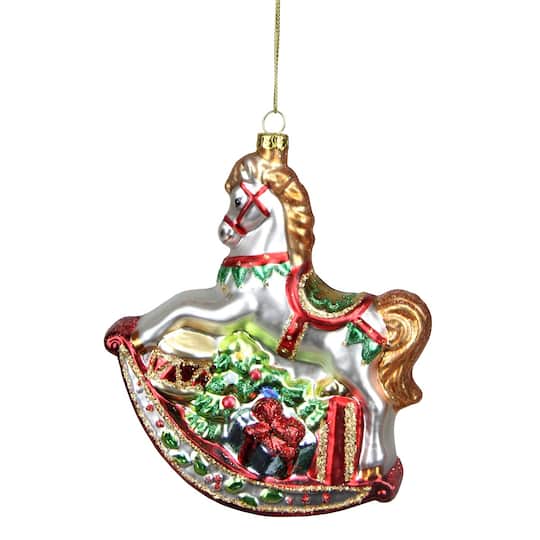 5" Glass Traditional Rocking Horse with Gifts Ornament